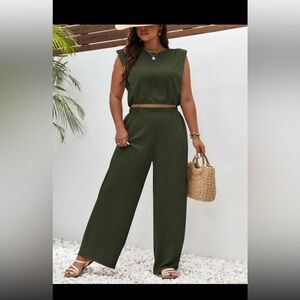 SHEIN Frenchy Plus Shoulder Pad Tank Top & Wide Leg Pants